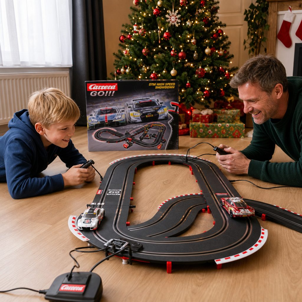 The winning Christmas setup is simple: clear space, two willing racers, sensible cable planning where required, and adults who remember that the child is allowed to win sometimes.