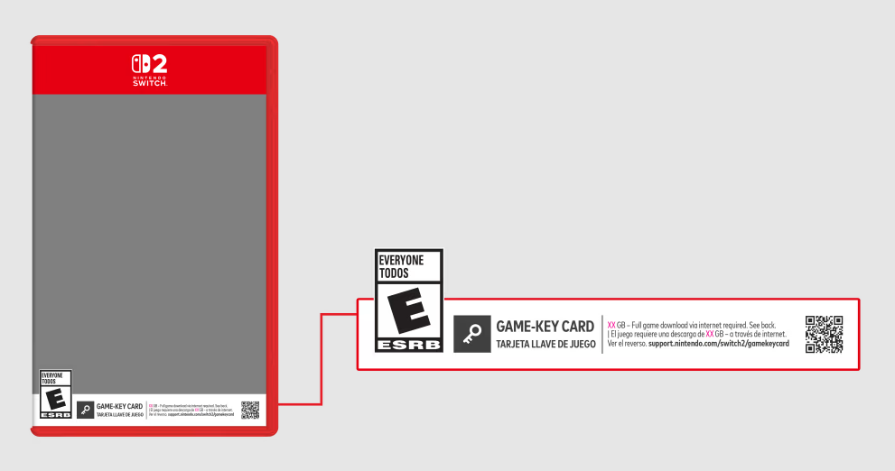 Game-Key Card vs Standard Cartridge image of Side-by-side photo of a Nintendo Switch 2 Game-Key Card next to a standard Switch game cartridge, showing the physical difference between the two formats