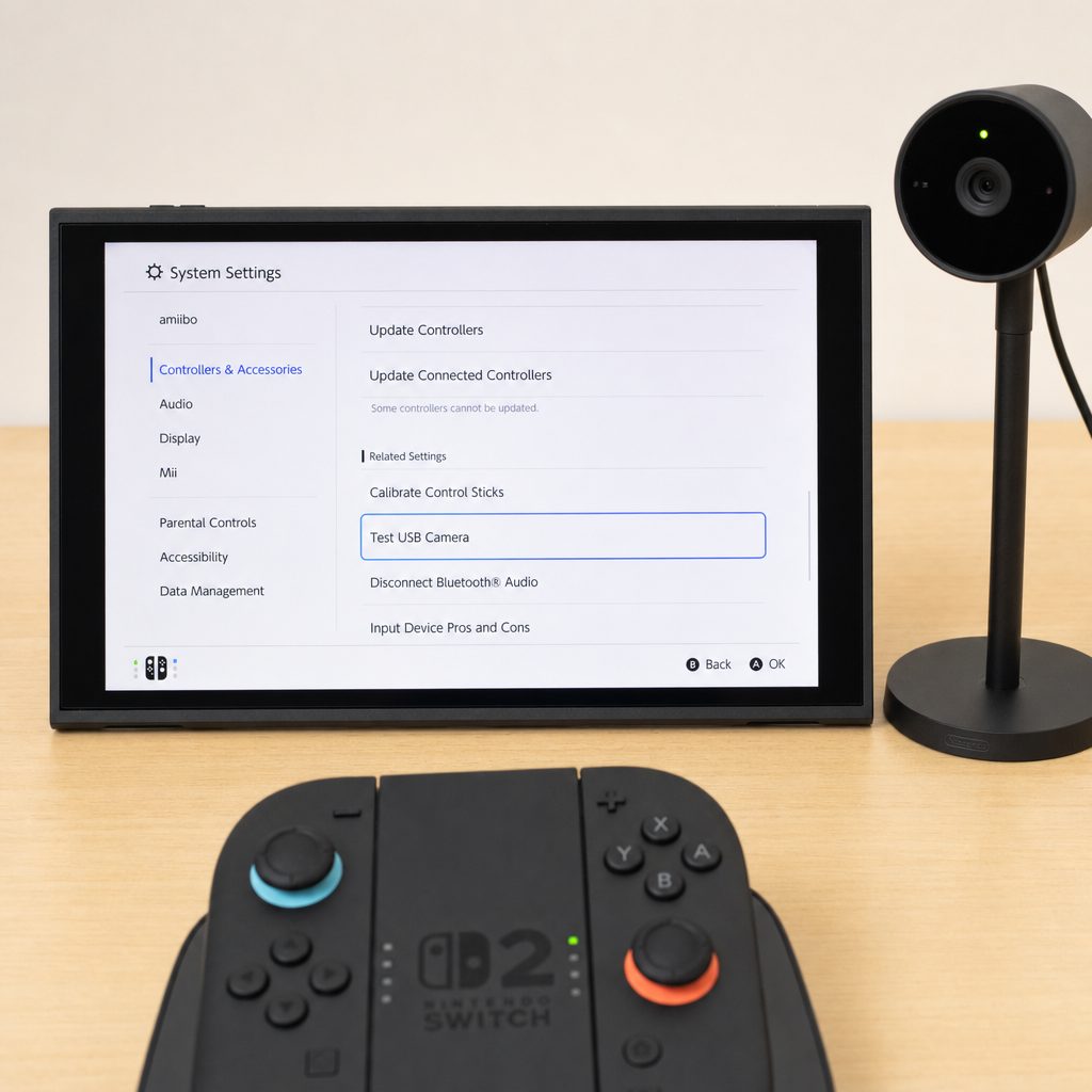 System Settings, Controllers and Accessories menu on Switch 2