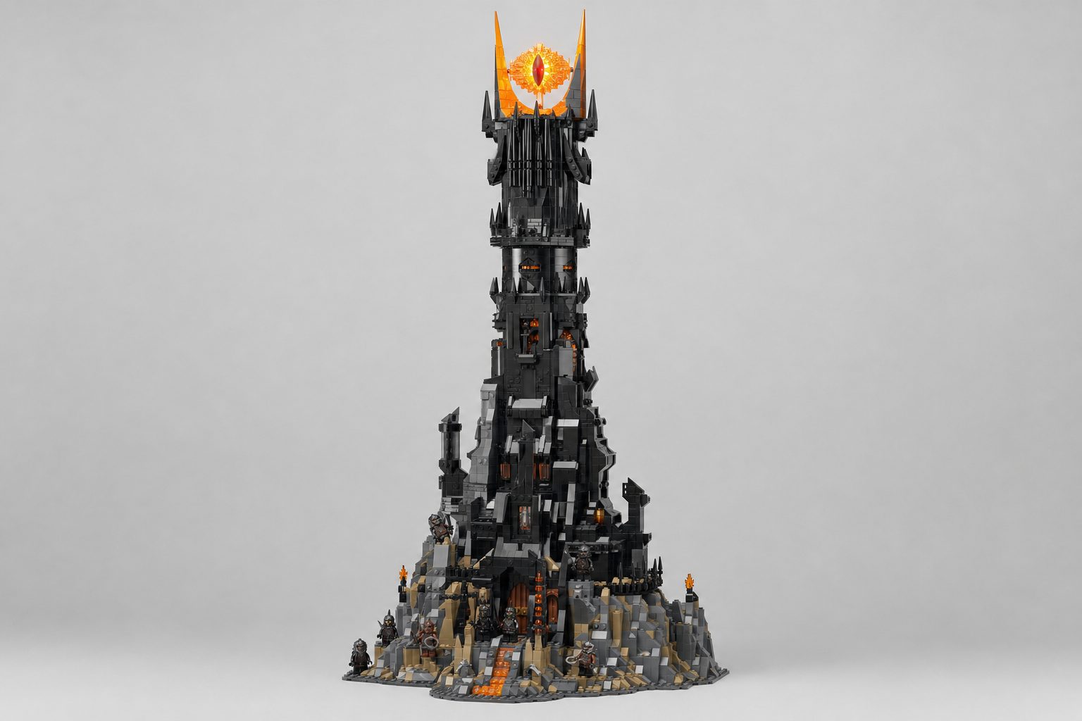 LEGO Icons Barad-dur 10333, the black tower of Sauron with glowing orange Eye at its peak
