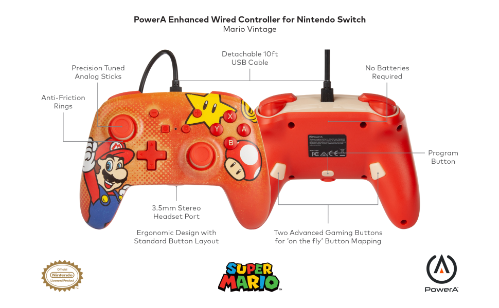 Wired Controllers Section image of Real product photo of a PowerA wired controller for Nintendo Switch being held or laid flat, showing the USB cable connection